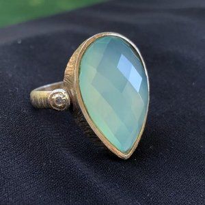 Ring - aquamarine teardrop stone in a boho gold setting